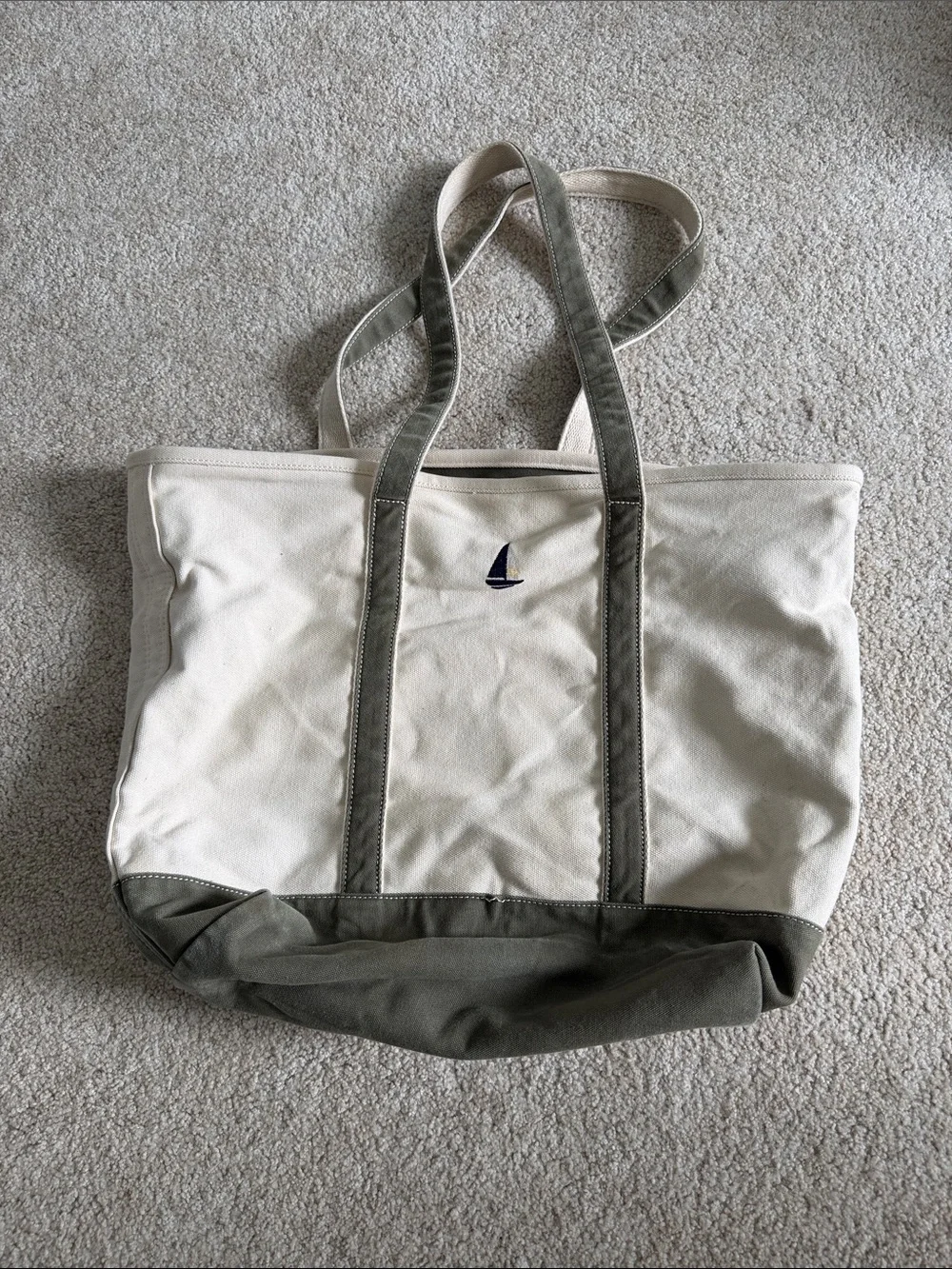 Lands End Canvas Tote Bag with Olive Green Trim